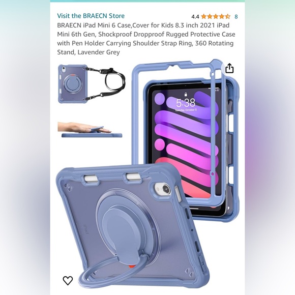 iPad Mini 6 Case Blue Gray with Handle and Strap - Picture 7 of 7